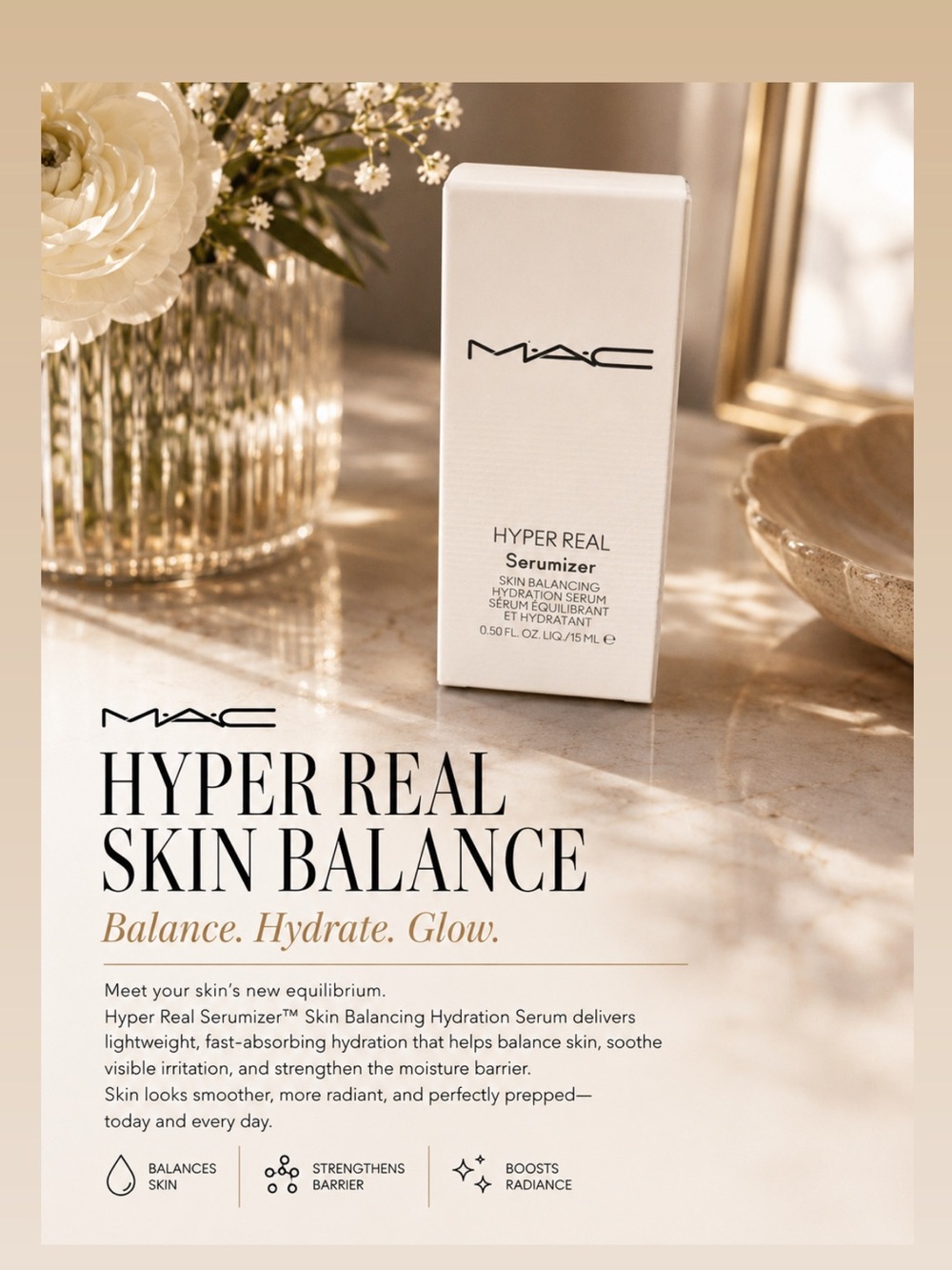 MAC Cosmetics Hyper Real Skin Balancing Hydration Serum — White, Gold, Cream